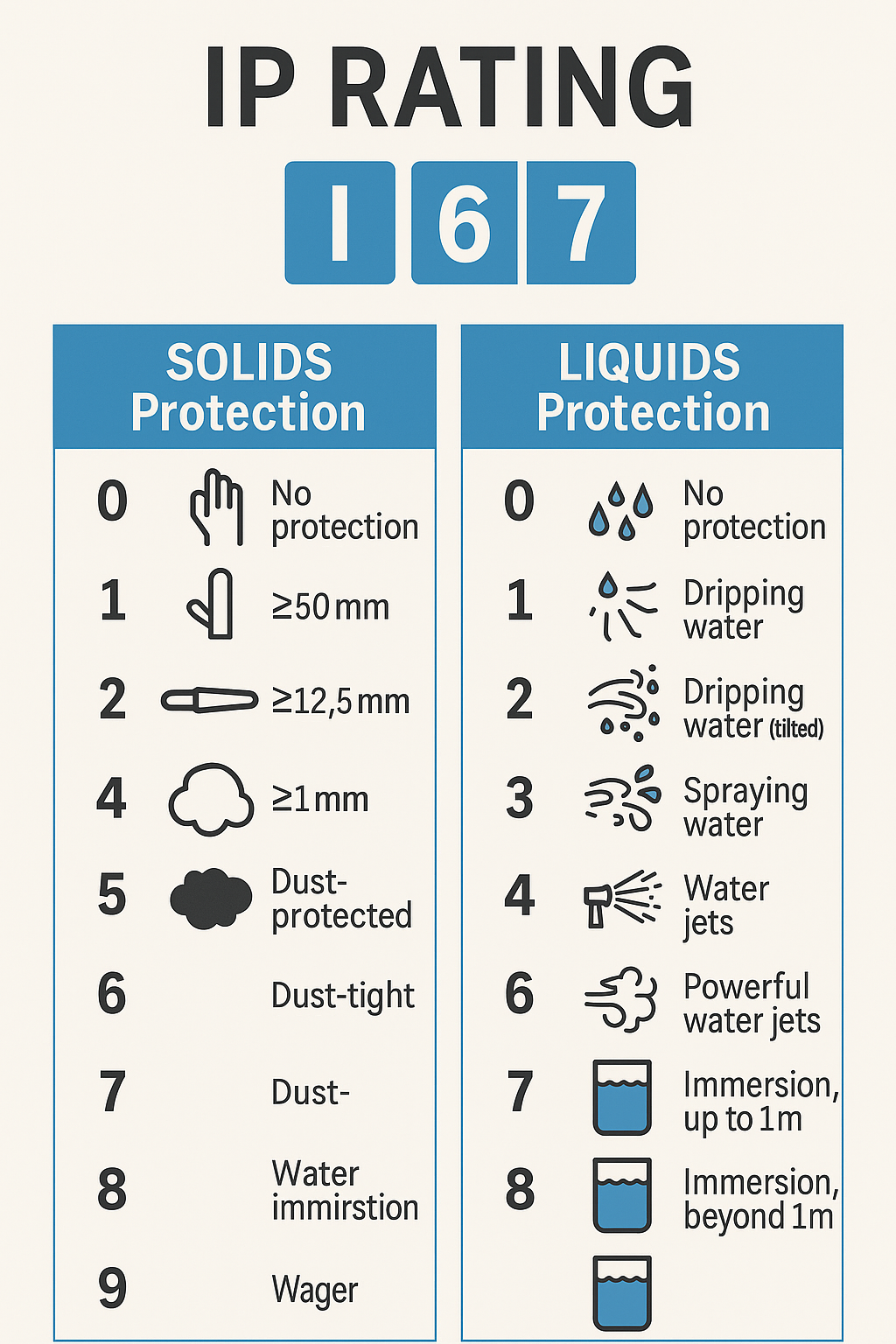 LED driver IP rating guide infographic for IP20 IP65 IP67 IP68
