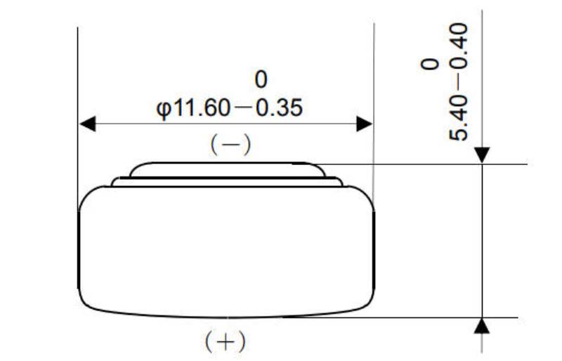 LR44 battery dimensions 11.6mm x 5.4mm technical drawing